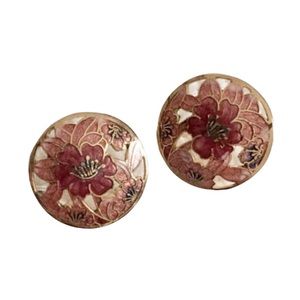 Large vintage goldtone & enamel floral earrings